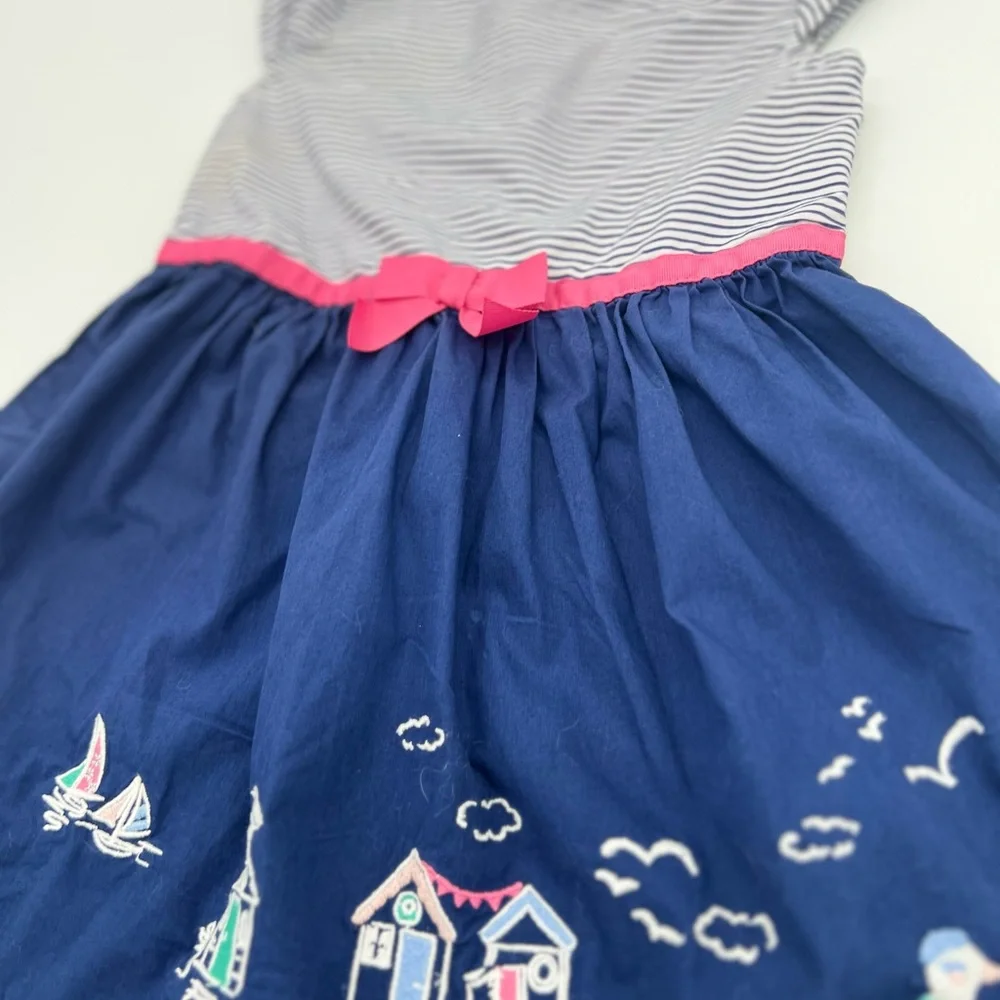 Gymboree Girls Navy Blue Striped Pink Bow Dress 3T